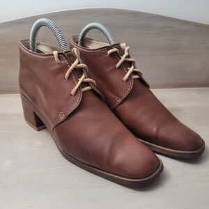 Charles Jourdan x Michel Perry Womens Vintage Leather Heel Boots Size 6.5 Brown